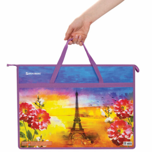 Папка для рисунков и чертежей с ручками BRAUBERG А3, пластик, молния сверху, /Paris/, 270147