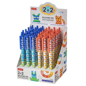 РУЧКА Hatber шариковая Автомат  2х2 -Ассорти- Синяя 0,7мм  36шт в картонной Дисплей-витрине