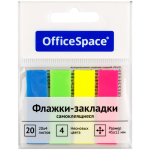 Флажки-закладки OfficeSpace, 45*12мм, 20л.*4 неоновых цвета, европодвес PM_54064 (10702070/120525/51