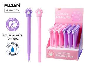 Ручка шариковая CAT PAW, СИНЯЯ, пулевидный пиш.узел 0.7мм, корпус пластик.цветной, вращающаяся фигур