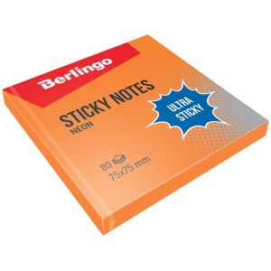 Самоклеящийся блок Berlingo /Ultra Sticky/, 75*75мм, 80л, оранжевый неон LSn_39204