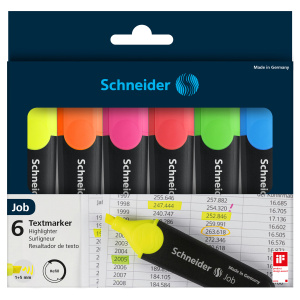 Набор текстовыделителей Schneider /Job/ 6цв., 1-5мм, прозрачный чехол 115096 (10131010/050924/509596