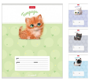 Тетрадь 12л А5ф клетка 65г/кв.м на скобе  5 диз.в блоке скругл.углы серия  -Кошарики-