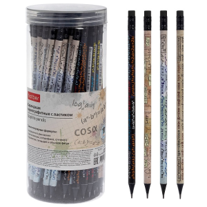 Карандаш чернографитн. Hatber /Вспомнить все/ Математика круглый корпус 72шт. Ассорти /HB/ с ластико