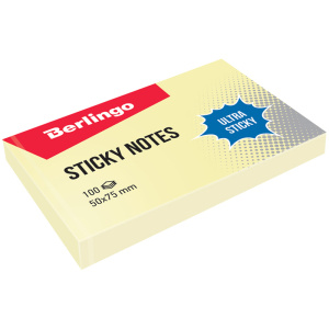 Самоклеящийся блок Berlingo /Ultra Sticky/, 50*75 мм, 100л, пастель, желтый LSn_39400