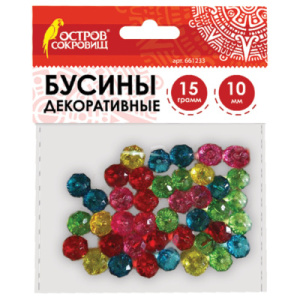 Бусины для творчества /Хрусталики/, 10 мм, 15 грамм, 5 цветов, ОСТРОВ СОКРОВИЩ, 661233