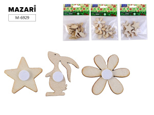Декоративные элементы из древесины CUTE, 6 шт, размер 3.9 см, 3 дизайна в ассортименте, ОПП-упаковка