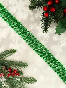 Бусы на ёлку Яркий праздник,  d 1 см, длина 1,8 м, зелёные НУ-0054