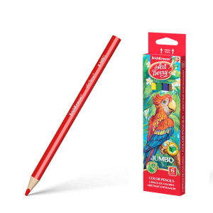 Цветные карандаши деревянные ArtBerry® Jumbo трехгранные, грифель 5 мм, 6 цветов с точилкой (в короб