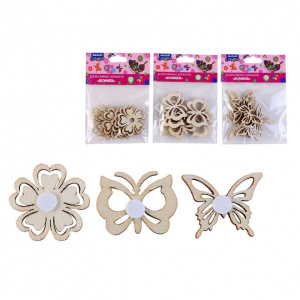 Декоративные элементы из древесины SUMMER, 6 шт, размер 3.9 см, 3 дизайна в ассортименте, ОПП-упаков