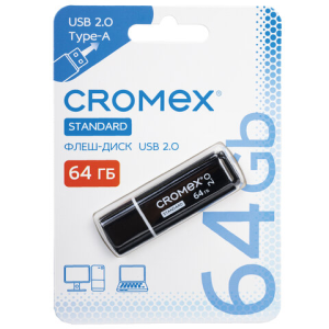 Флеш-диск 64 GB, CROMEX (КРОМЕКС) Standard USB 2.0, черный, 514160