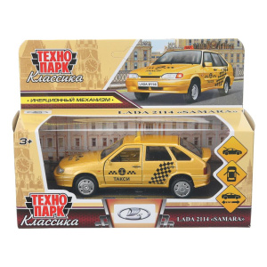 Машина металл LADA -2114 /SAMARA/ ТАКСИ, 12 см, двери, баг, инерц., кор. Технопарк в кор.2*36шт