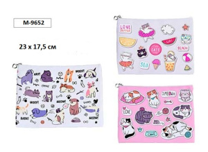 Папка канцелярская CUTIES, 23х17,5 см, полиуретан, на молнии, 3 дизайна в ассортименте, ОПП-упаковка