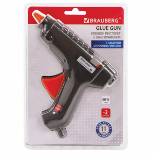 Клеевой пистолет 60Вт для стержня 11 мм, с выключателем BRAUBERG, в блистере, 671053