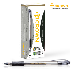 Ручка гелевая Crown /Hi-Jell Needle Grip/ черная, 0,7мм, грип, игольчатый стержень, штрих-код HJR-50