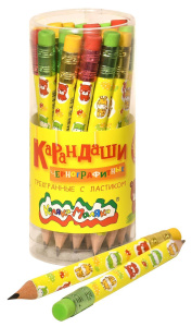 Карандаш чернографитный корпус дерев. Каляка-Маляка ДЖАМБО НВ с ластиком заточенный трехгранный тубу