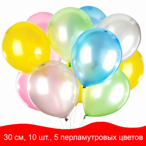 Шары воздушные ЗОЛОТАЯ СКАЗКА, 12/ (30 см), КОМПЛЕКТ 10 штук, перламутровые, ассорти 5 цветов, пакет