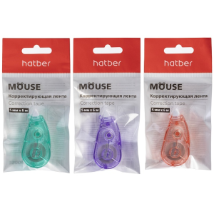 Корректирующая Лента Hatber MOUSE 5мм х 6м Ассорти, в пакете с европодвесом