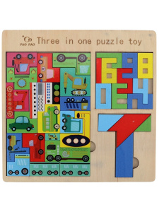 Деревянная игрушка. Головоломка 3 в 1 /Транспорт/ (22,3x22,3x0,5 см) (арт.ИД-0190)