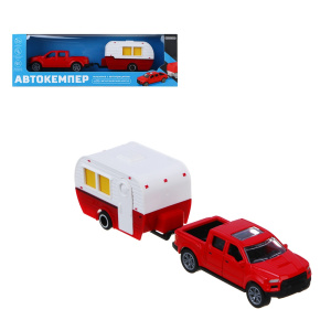 ИГРОЛЕНД Машина с прицепом /Автокемпер/, инерция, металл, ABS, 21,5х5,3х6,9 см, 10 дизайнов (1070207