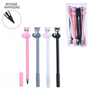 Карандаш вечный КОШЕЧКИ, 4 цвета корпуса в ассортименте, ПВХ-упаковка