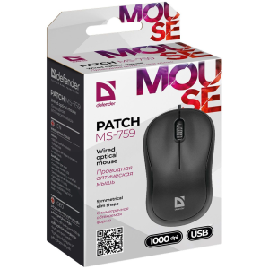 Мышь Defender Patch MS-759, USB, черный, 2btn+Roll 52759