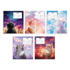 Тетрадь школьная ученическая, 24 л, клетка, арт. 68536/ 10 МЕЧТЫ КОТА /А5+, мягкий переплёт (2 скобы