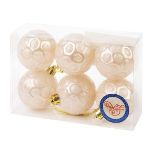 Новогоднее подвесное украшение Шары белые из пластика, размер 6 см (набор из 6ти шт) / 17,4х11,6х5,8