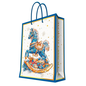 Бумажный пакет для сувенирной продукции с ламинацией, с шириной основания 17,8 cм, плотность бумаги 