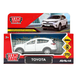 Машина металл TOYOTA RAV4 длина 12 см, двери, багаж, инерц, белый, кор. Технопарк в кор.2*36шт