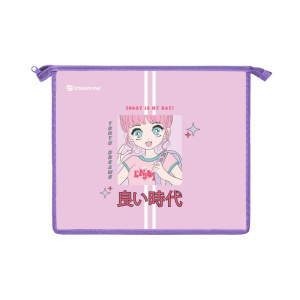 Папка д/тетрадей 1 отд. А5 Schoolformat ДЕВОЧКА АНИМЕ молния сверху 235х190х50 мм роз. пластик д/дев