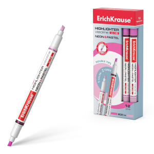 Двухсторонний текстмаркер  ErichKrause Visioline V-16 Neon+Pastel, цвет чернил розовый (в коробке по