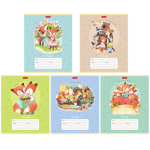 Тетрадь 12л А5ф клетка на скобе  5 диз.в блоке скругл.углы серия -Жила-была лисичка-