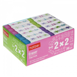Ластик PVC Hatber 2x2   прямоугольный 36шт в картонной Дисплей-витрине