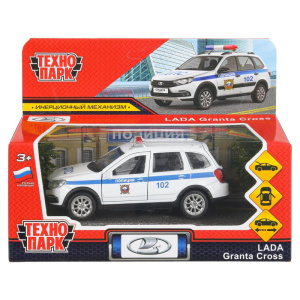 Машина металл LADA GRANTA CROSS ПОЛИЦИЯ 12 см, двери, багаж, ин, кор. Технопарк в кор.2*36шт