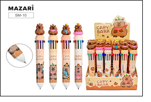 Ручка шариковая автоматическая КАПИБАРА, 10 цветная, пулевидный пиш.узел 0.7мм, корпус пластиковый ц