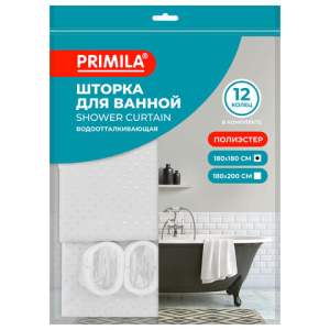 Шторка для ванной ПОЛИЭСТЕР, 180х180 см, кольца в комплекте, БЕЛЫЙ БРИЛЛИАНТ, PRIMILA (ПРИМИЛА), 700