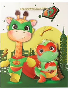 Dream Cards Пакет подарочный мат.лам,глиттер,3Dэл. 18х23х10см(М), Супер друзья, 210 г ПКП-9213