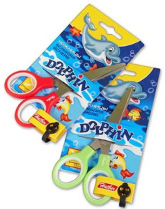 Ножницы детские 13см нерж. сталь с резинов. вставками Hatber серия  Dolphin   в инд.упак.с европодве