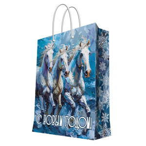 Бумажный пакет для сувенирной продукции с ламинацией, с шириной основания 17,8 cм, плотность бумаги 