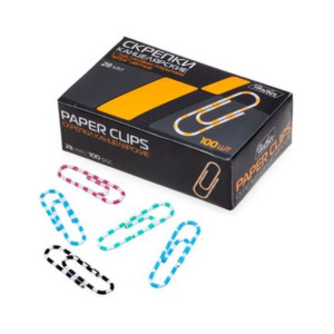 Скрепки канцелярские Hatber цветные круглые 28мм-Зебра- 100шт. в картонной коробке