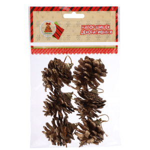 СНОУ БУМ Набор шишек декоративных 6 шт, 4,5 см, цвет золотой, дерево (10702070/140824/5047965, Китай