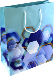 Бумажный пакет для сувенирной продукции с ламинацией, с шириной основания 26 cм, плотность бумаги 14