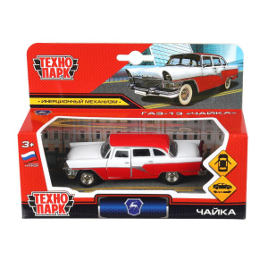 Машина металл ГАЗ ЧАЙКА 11,5 см, двери, инерц, красн, кор. Технопарк в кор.3*36шт