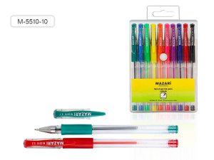 Набор ручек гелевых LIPARI, 10 цв. (4+6 флуор.), пулевидный пиш.узел 0.5/0.8мм, корпус пластиковый п