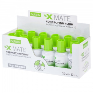 Корректирующая Жидкость Hatber X-Mate на химической основе 20ml с кисточкой в картонной Дисплей-витр