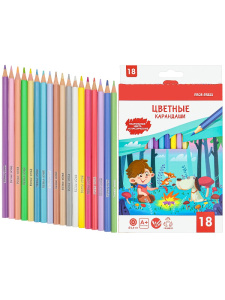 Карандаши цв. пастельные ВЕСЁЛЫЙ ПИКНИК пластик,набор,гекс.18цв. (КЦ-4400) гриф.d=2,8мм,в к/к, кр 8