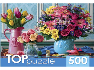 TOPpuzzle. ПАЗЛЫ 500 элементов. ХТП500-4234 ВАЗЫ С ЯРКИМИ ЦВЕТАМИ