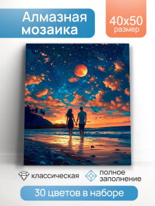Алмаз. мозаика (класс) 40х50 см, с подр., с полн. заполн. (30цв.) Пара под звёздами (Арт. НД-1289)