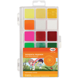 Акварель Гамма /Оранжевое солнце/, медовая, 18 цветов (6 перл.,6 флуор., 6 классич.), без кисти, пла